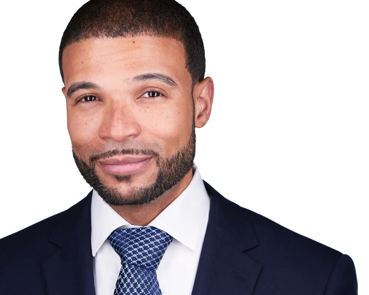 White background fraternity headshot male in suit